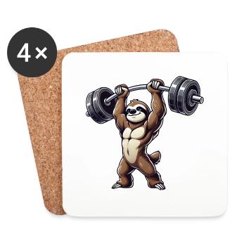 Sloth Dumbbell Fitness Workout Strong - Coasters (set of 4) - white - Front