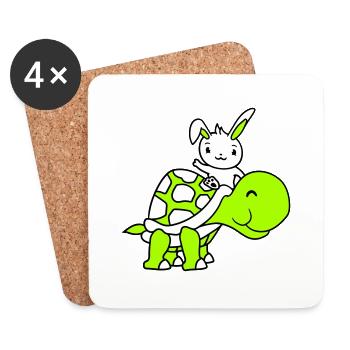 Hase große riesige Schildkröte reiten winken Süß - Untersetzer (4er-Set) - Weiß - Vorne