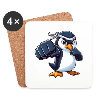 Cooler Cartoon Pinguin Karate Martial Arts - Untersetzer (4er-Set) - Weiß - Vorne