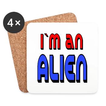 ALIEN 🛸 bold text in red and blue - Coasters (set of 4) - white - Front