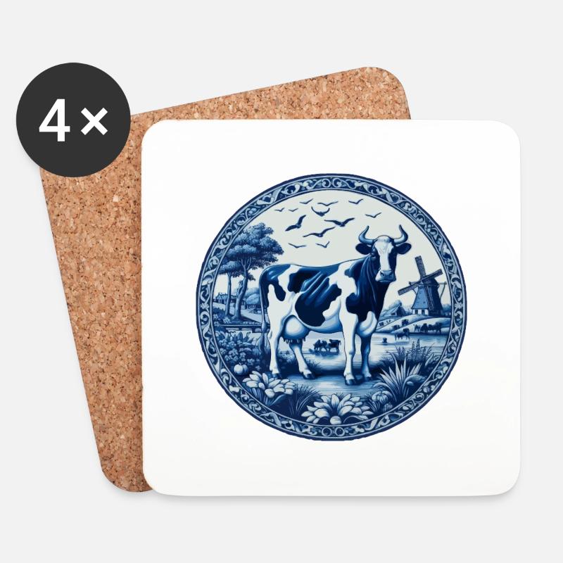 Delfter blaue Kuh - Untersetzer (4er-Set) - Weiß