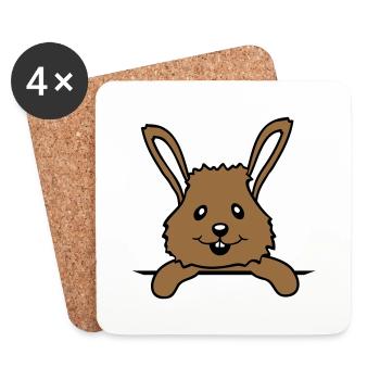 Hase Brusttasche Hemdtasche Tasche unterwegs lacht - Untersetzer (4er-Set) - Weiß - Vorne