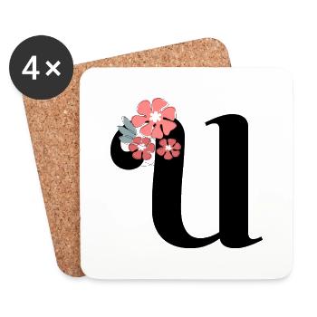 Lettre u fleurs minimalistes - Dessous de verre (lot de 4) - blanc - Devant