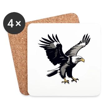 aigle - Oiseau mignon autocollant - Dessous de verre (lot de 4) - blanc - Devant