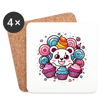 Kawaii Anime – Cute Manga Design for Otakus Teddy - Coasters (set of 4) - white - Front