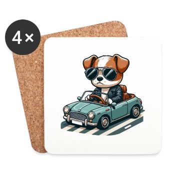 Gangsta-Hund in einem Oldtimer 🐶🚗🕶️ - Untersetzer (4er-Set) - Weiß - Vorne