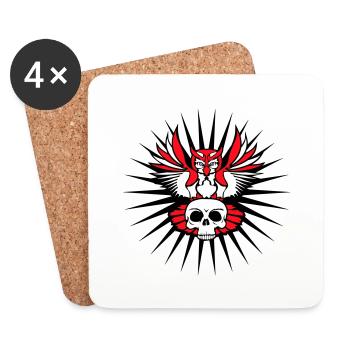 Owl Eagle Owl Cool Skull Skull Halloween Tattoo - Coasters (set of 4) - white - Front