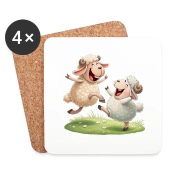 Fröhliches Schaf-Duo - Untersetzer (4er-Set) - Weiß - Vorne