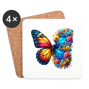 Bunter Schmetterling, von der Natur inspirierte Sommerstimmungen - Untersetzer (4er-Set) - Weiß - Vorne