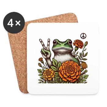 Vintage Hippie Frog - Coasters (set of 4) - white - Front