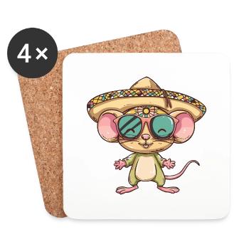 Mouse Comic Funny Sombrero - Coasters (set of 4) - white - Front