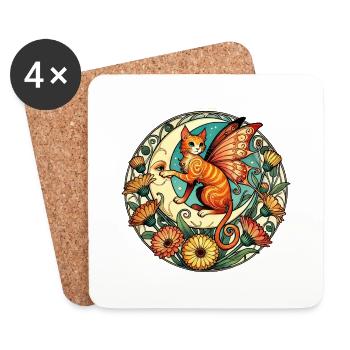 Ginger Cat Fairy Illustration - Coasters (set of 4) - white - Front