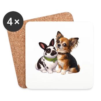 Lapins nains Paulinchen et Chihuahua Dexter - Dessous de verre (lot de 4) - blanc - Devant