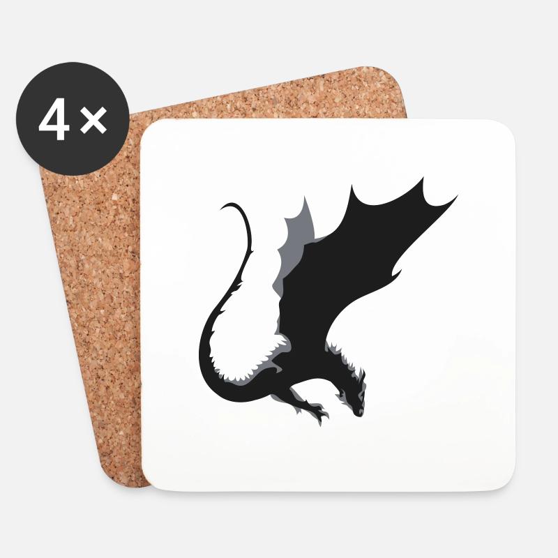 Drache / Drachen - Untersetzer (4er-Set) - Weiß