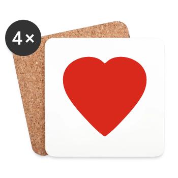 Amour du cœur rouge - Dessous de verre (lot de 4) - blanc - Devant