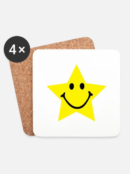 Stern - Smiley - Untersetzer (4er-Set) - Weiß