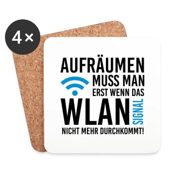 Erst aufräumen wenn das WLAN Signal schwach wird - Untersetzer (4er-Set) - Weiß - Vorne