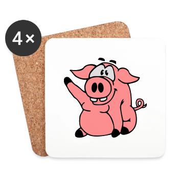 Mignon bande dessinée bande dessinée ondes de cochon amical - Dessous de verre (lot de 4) - blanc - Devant