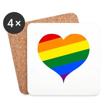 LGBT PRIDE coeur - Dessous de verre (lot de 4) - blanc - Devant