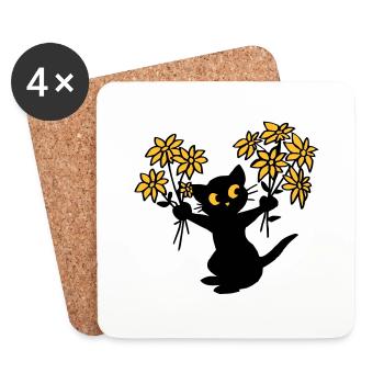Die Katze mit Blumen - Untersetzer (4er-Set) - Weiß - Vorne