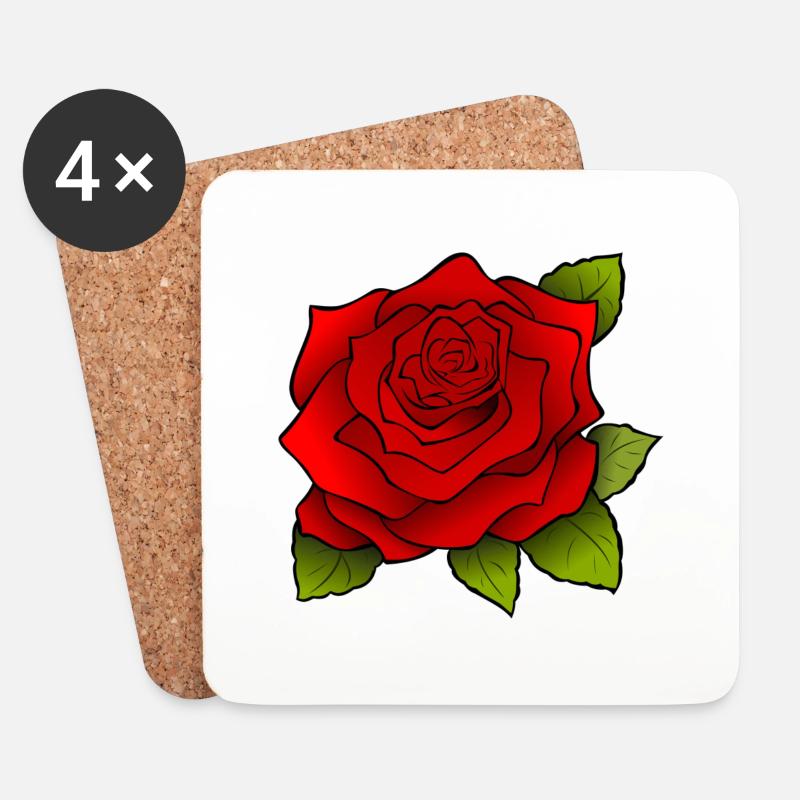 Rote Rose - Untersetzer (4er-Set) - Weiß