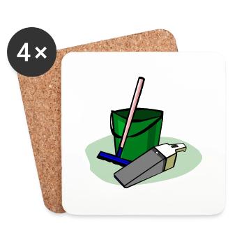 cleaning cleaning cleaning woman broom wischmop30 - Coasters (set of 4) - white - Front