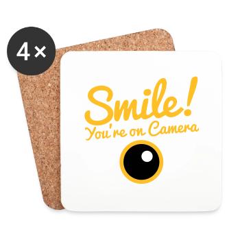 smile! you're on camera with a camera lens - Coasters (set of 4) - white - Front
