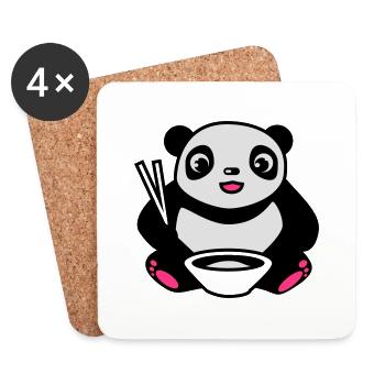 Baby Panda at eating rice with chopsticks - Coasters (set of 4) - white - Front