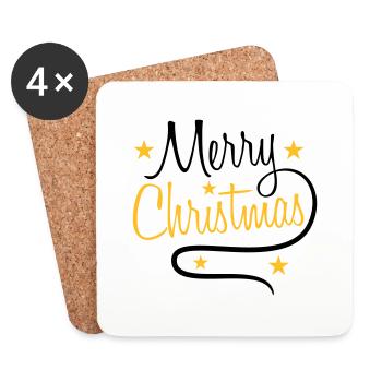 text design logo fir stars happy christmas xmas - Coasters (set of 4) - white - Front