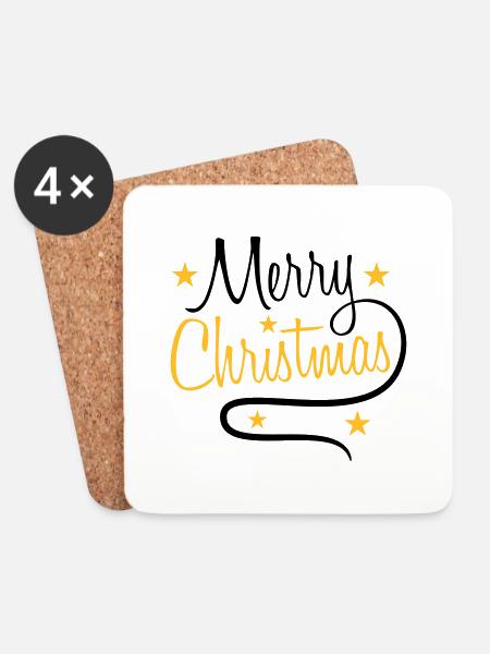 text design logo tanne sterne frohe christmas weih - Untersetzer (4er-Set) - Weiß