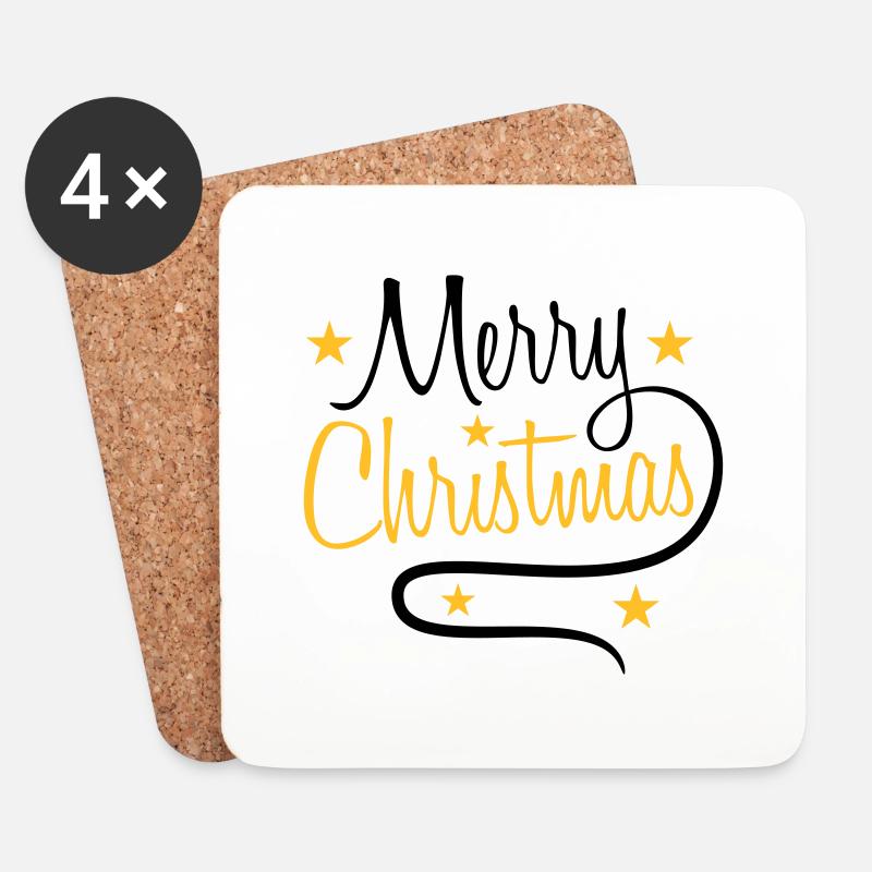 text design logo tanne sterne frohe christmas weih - Untersetzer (4er-Set) - Weiß