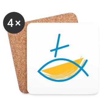 Altkatholischer Logo Fisch Blau/Gelb - Untersetzer (4er-Set) - Weiß - Vorne
