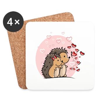 Igel Paar Liebe mit Herzen - Untersetzer (4er-Set) - Weiß - Vorne
