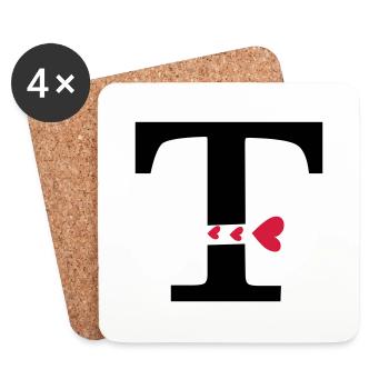 Capital letter T with hearts - Coasters (set of 4) - white - Front