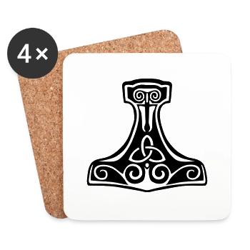 marteau de thor Mjollnir symbole viking - Dessous de verre (lot de 4) - blanc - Devant