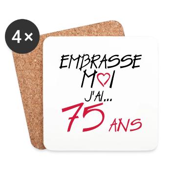 75 ans embrasse moi anniversaire - Dessous de verre (lot de 4) - blanc - Devant