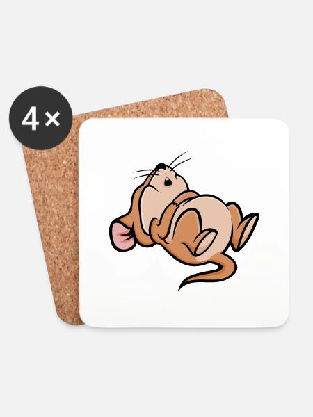 Schlafen Maus - Untersetzer (4er-Set) - Weiß