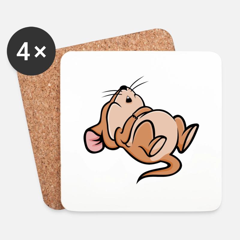Schlafen Maus - Untersetzer (4er-Set) - Weiß