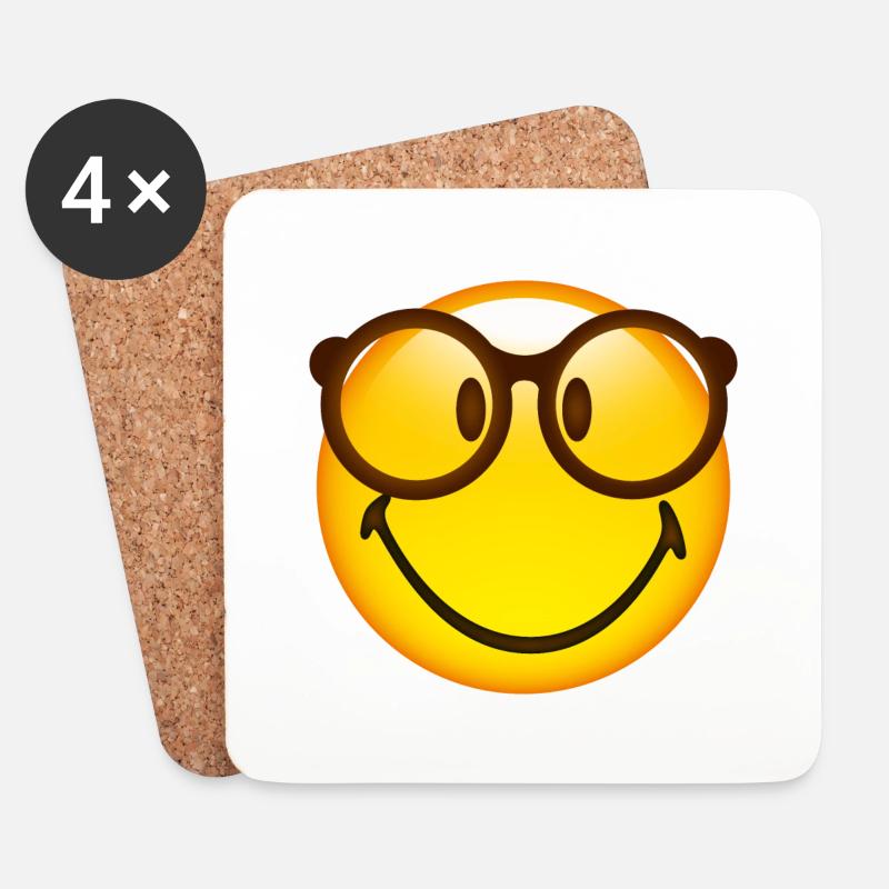 Smiley Glossy Nerd - Untersetzer (4er-Set) - Weiß