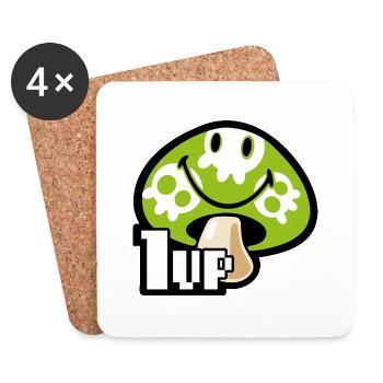 Smiley Kawaii 1up Skull Mushroom - Coasters (set of 4) - white - Front