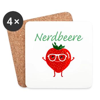 Erdbeere als Nerd - Untersetzer (4er-Set) - Weiß - Vorne