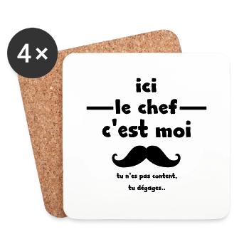 ici le chef c'est moi tu n'es pas content - Dessous de verre (lot de 4) - blanc - Devant