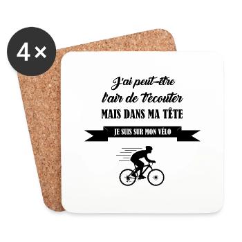 J'ai peut être l'air de t'écouter t-shirt vélo - Dessous de verre (lot de 4) - blanc - Devant