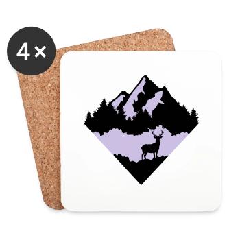 Hirsch, Wald und Berg - Untersetzer (4er-Set) - Weiß - Vorne