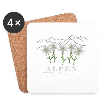 Alpen, Edelweiss, Berge - Untersetzer (4er-Set) - Weiß - Vorne
