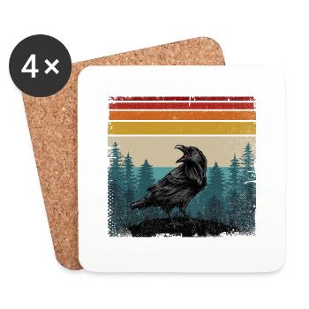 Retro colors raven crow bird crow raven bird - Coasters (set of 4) - white - Front