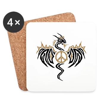 Dragon de la paix - dragon avec signe de paix - Dessous de verre (lot de 4) - blanc - Devant