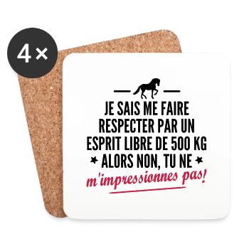 tu ne m'impressionnes pas - cadeau humour cheval - Dessous de verre (lot de 4) - blanc - Devant