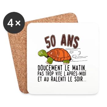 50 ans tortue anniversaire doucement vite ralenti - Dessous de verre (lot de 4) - blanc - Devant