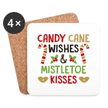 Candy Cane Wishes And Mistletoe Kisses - Coasters (set of 4) - white - Front
